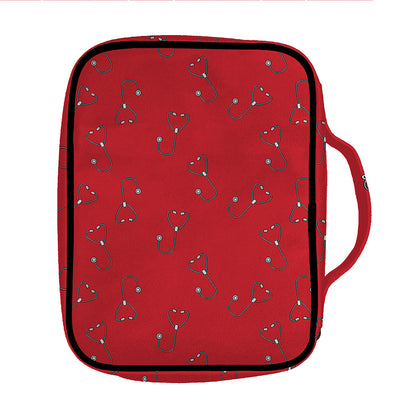 Red Stethoscope Pattern Print Front Pocket Bible Bag