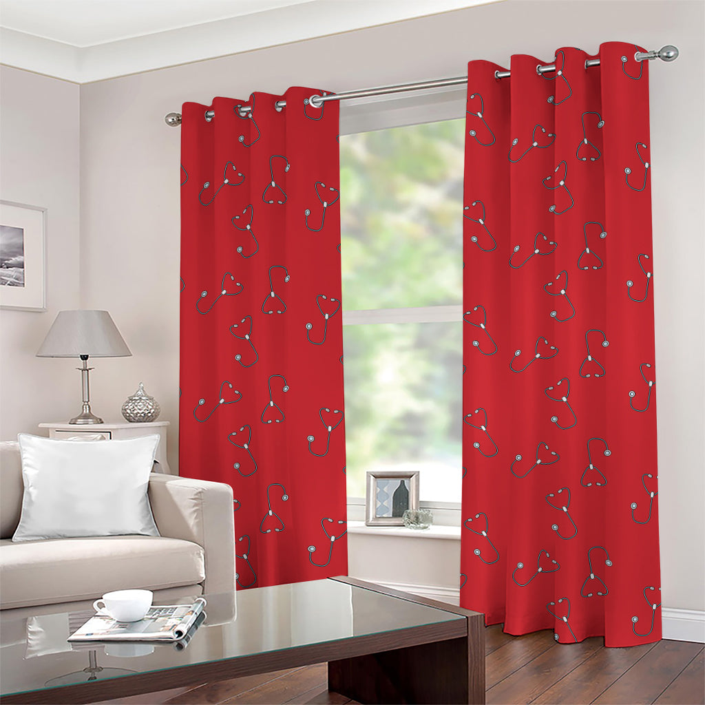 Red Stethoscope Pattern Print Grommet Curtains