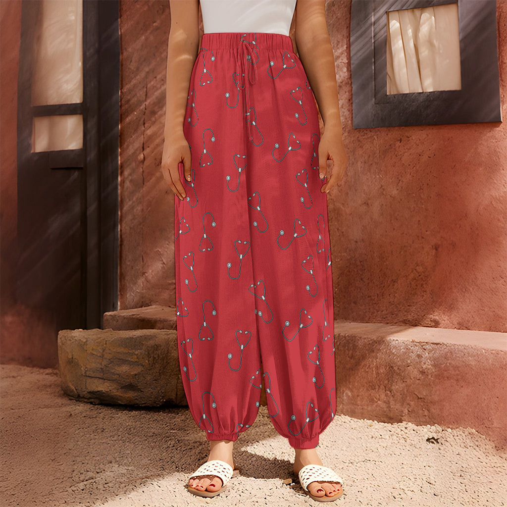 Red Stethoscope Pattern Print Harem Pants
