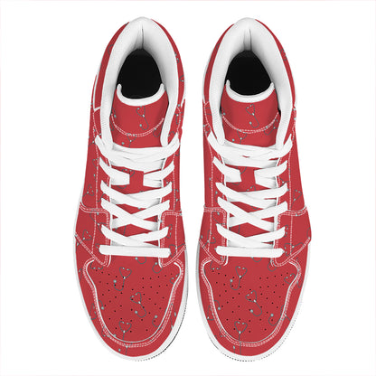 Red Stethoscope Pattern Print High Top Leather Sneakers