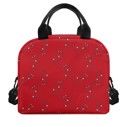 Red Stethoscope Pattern Print Insulated Lunch Bag