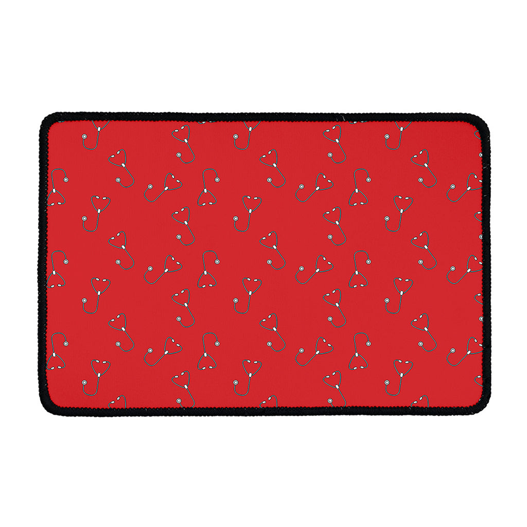 Red Stethoscope Pattern Print Kitchen Mat