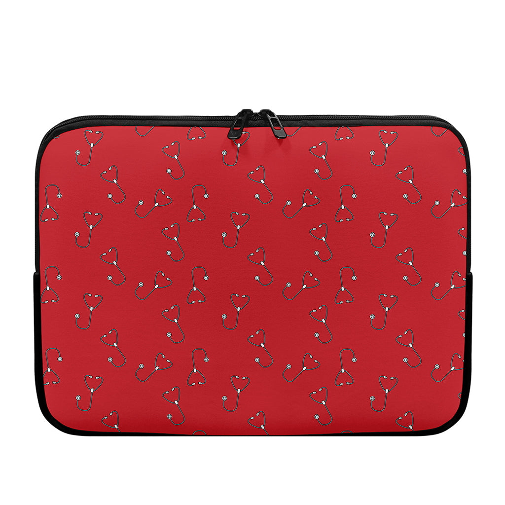 Red Stethoscope Pattern Print Laptop Sleeve