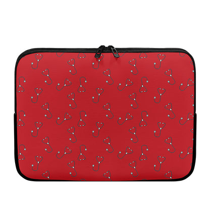 Red Stethoscope Pattern Print Laptop Sleeve
