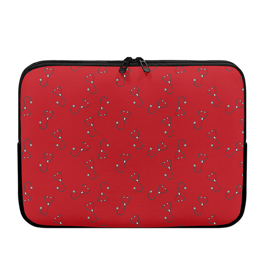 Red Stethoscope Pattern Print Laptop Sleeve