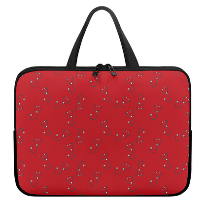 Red Stethoscope Pattern Print Laptop Sleeve With Handle