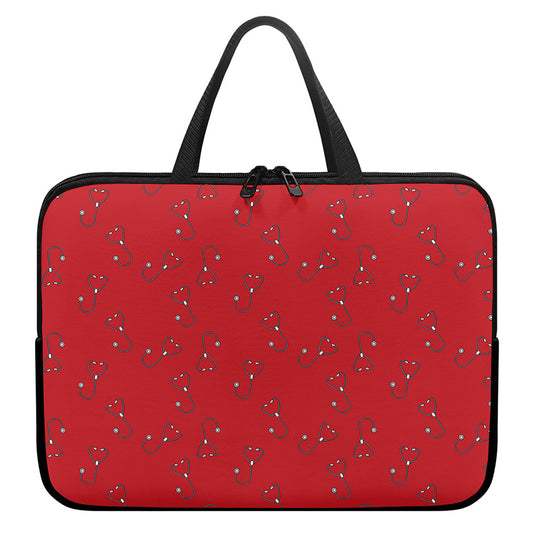 Red Stethoscope Pattern Print Laptop Sleeve With Handle