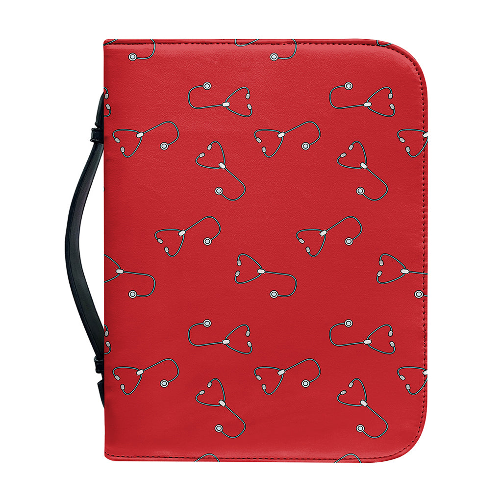 Red Stethoscope Pattern Print Leather Bible Cover