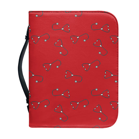 Red Stethoscope Pattern Print Leather Bible Cover