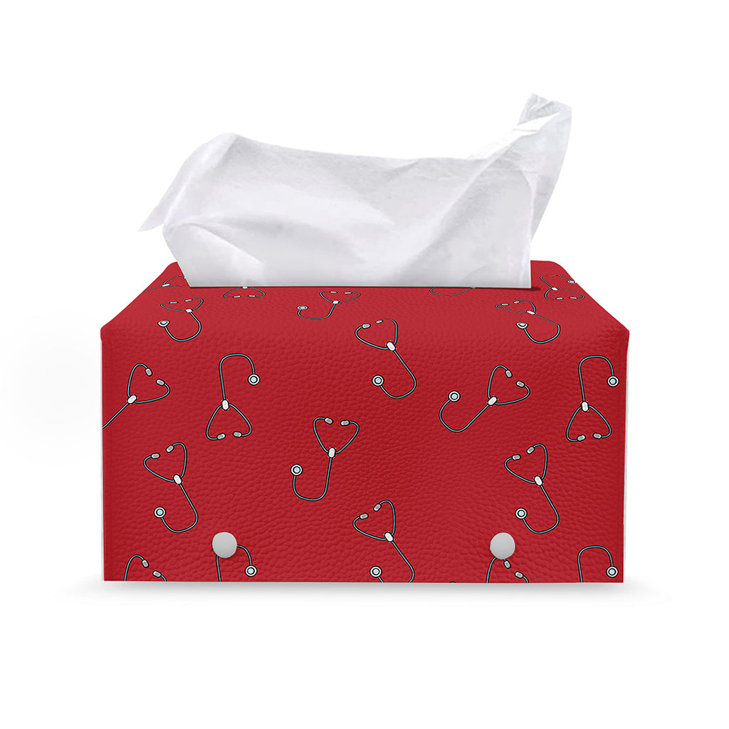 Red Stethoscope Pattern Print Leather Tissue Box Cover