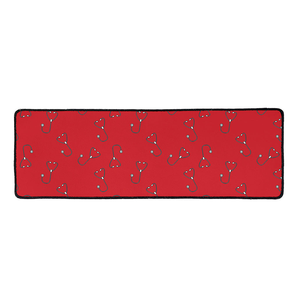 Red Stethoscope Pattern Print Long Kitchen Mat