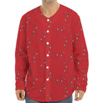 Red Stethoscope Pattern Print Long Sleeve Baseball Jersey