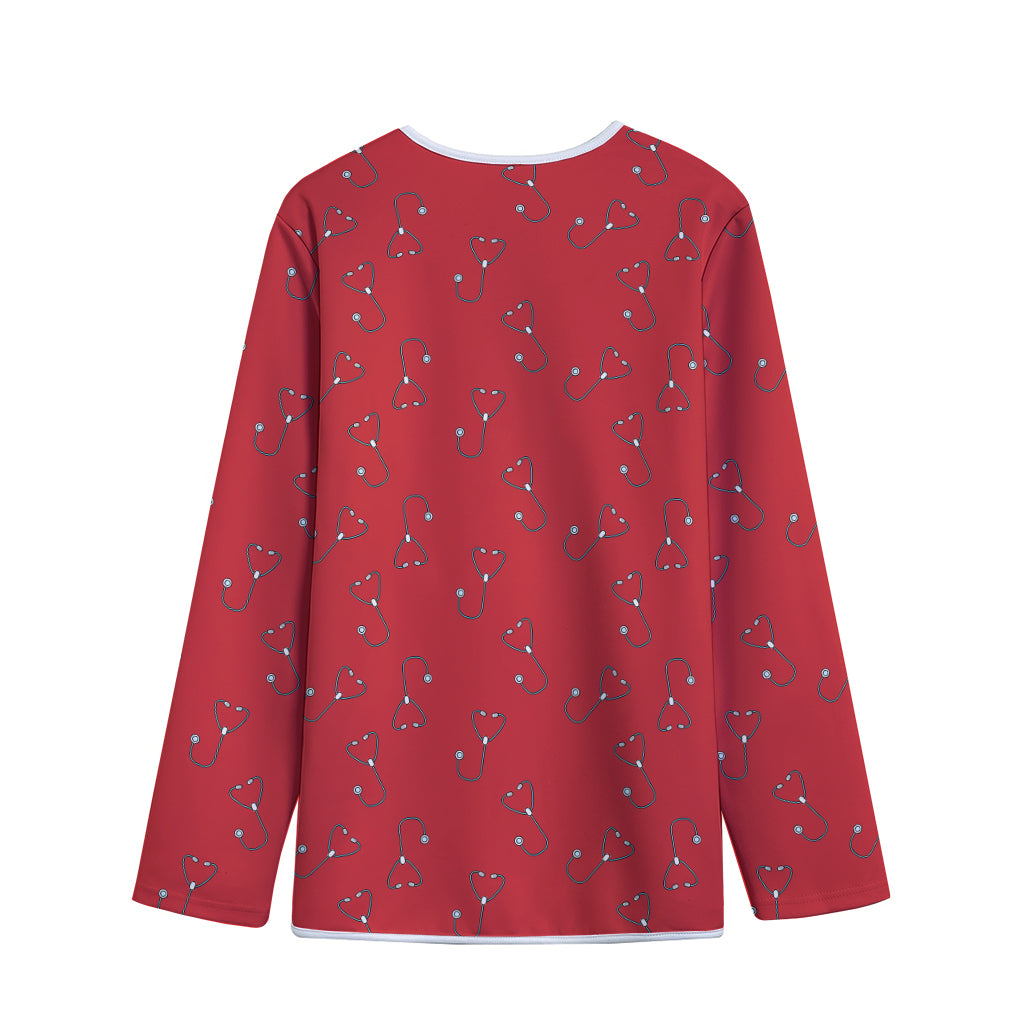 Red Stethoscope Pattern Print Long Sleeve Short Coat