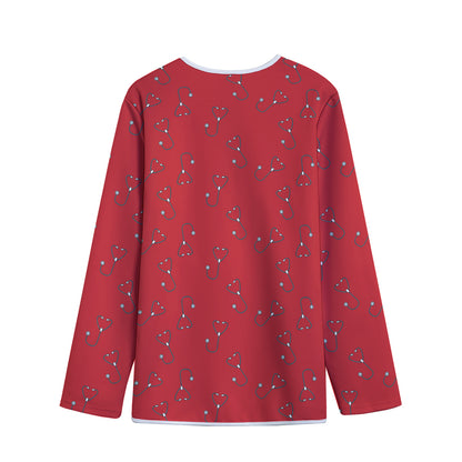 Red Stethoscope Pattern Print Long Sleeve Short Coat