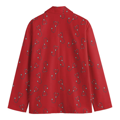 Red Stethoscope Pattern Print Men's Blazer