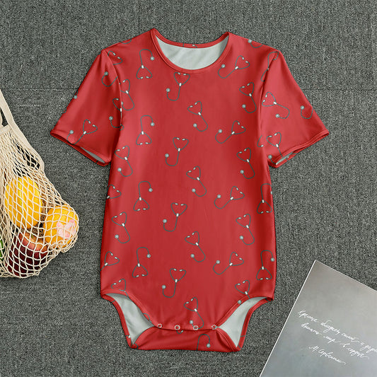 Red Stethoscope Pattern Print Men's Bodysuit