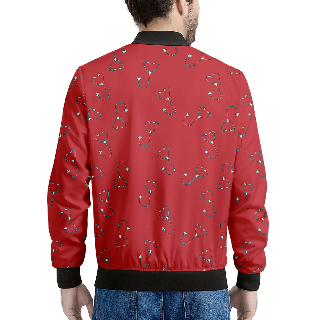 Red Stethoscope Pattern Print Men's Bomber Jacket