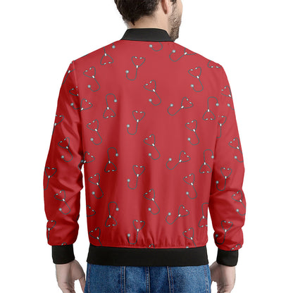 Red Stethoscope Pattern Print Men's Bomber Jacket
