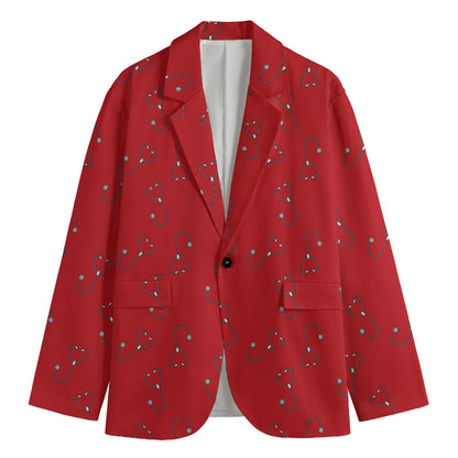 Red Stethoscope Pattern Print Men's Cotton Blazer