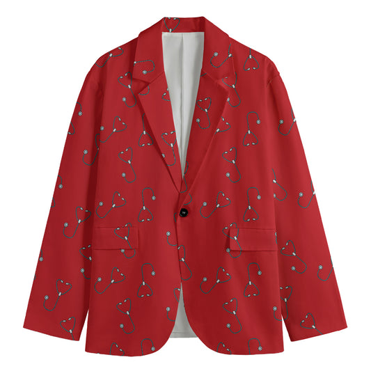 Red Stethoscope Pattern Print Men's Cotton Blazer