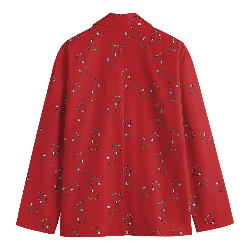 Red Stethoscope Pattern Print Men's Cotton Blazer