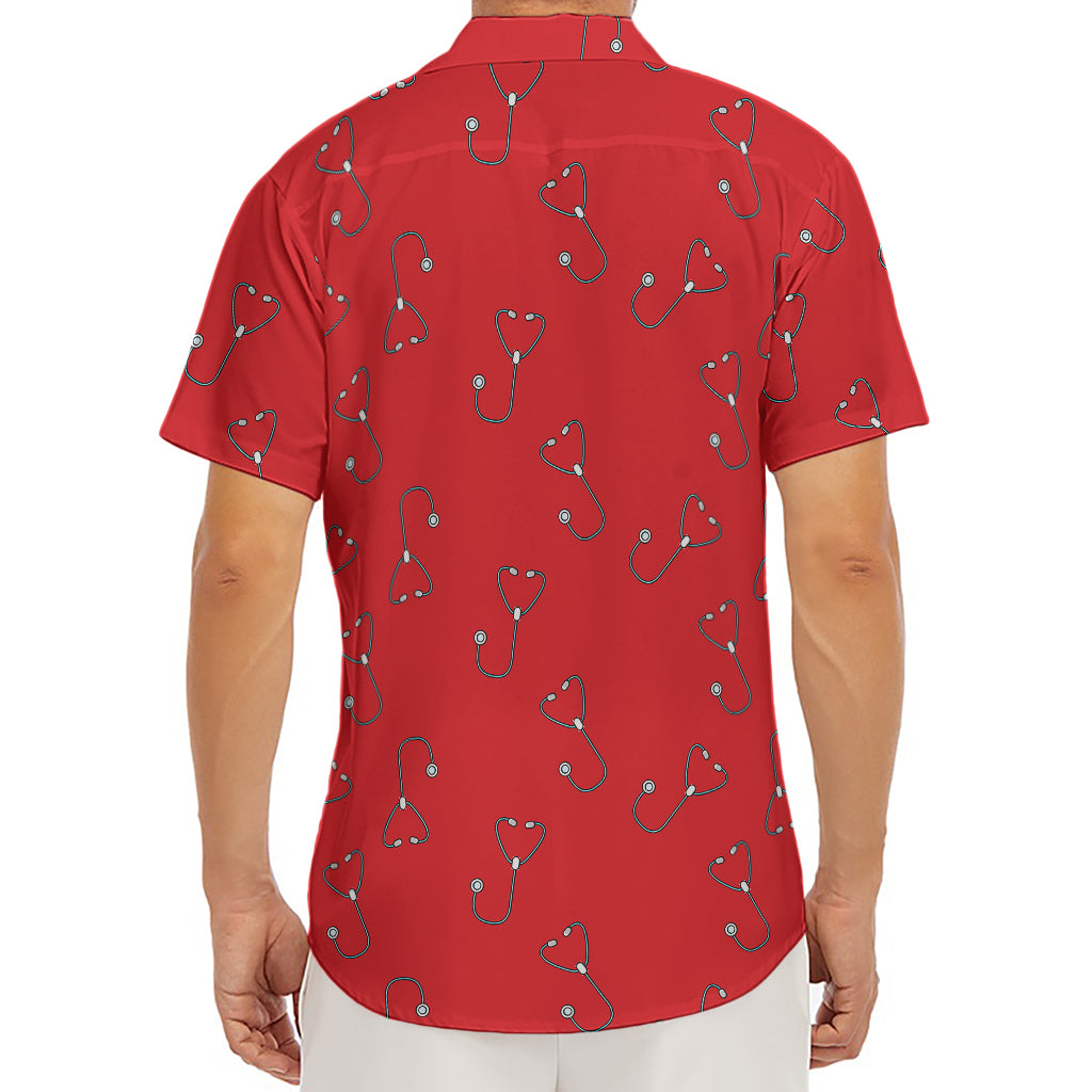 Red Stethoscope Pattern Print Men's Deep V-Neck Shirt