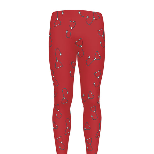 Red Stethoscope Pattern Print Men's leggings