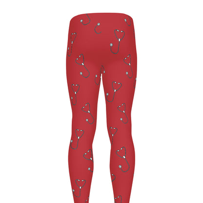Red Stethoscope Pattern Print Men's leggings
