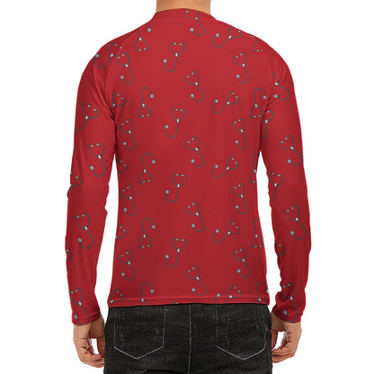 Red Stethoscope Pattern Print Men's Long Sleeve Rash Guard