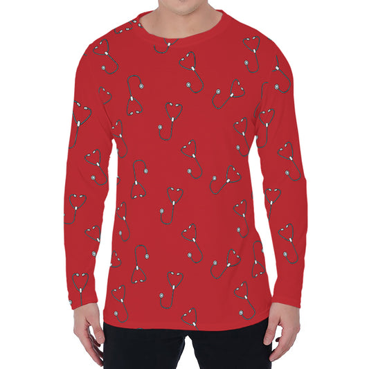 Red Stethoscope Pattern Print Men's Long Sleeve T-Shirt