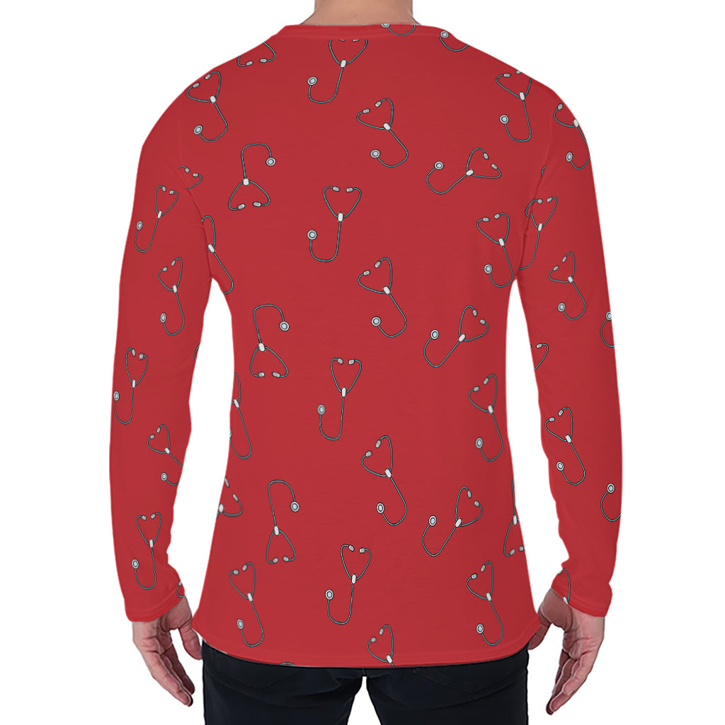 Red Stethoscope Pattern Print Men's Long Sleeve T-Shirt