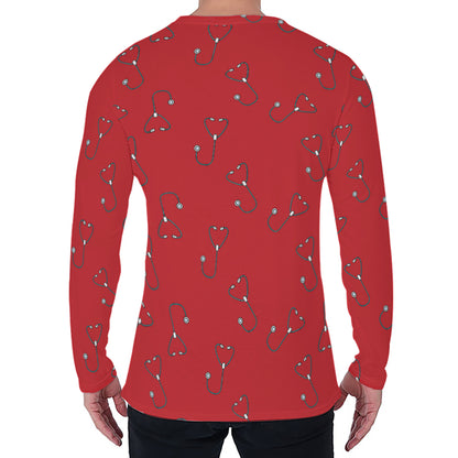 Red Stethoscope Pattern Print Men's Long Sleeve T-Shirt