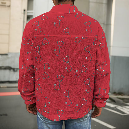 Red Stethoscope Pattern Print Men's Shirt Jacket
