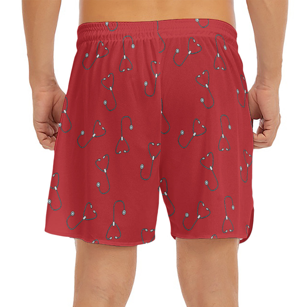 Red Stethoscope Pattern Print Men's Split Running Shorts