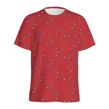 Red Stethoscope Pattern Print Men's Sports T-Shirt