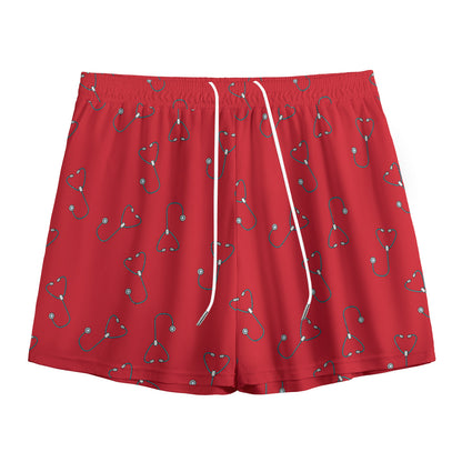Red Stethoscope Pattern Print Mesh Shorts