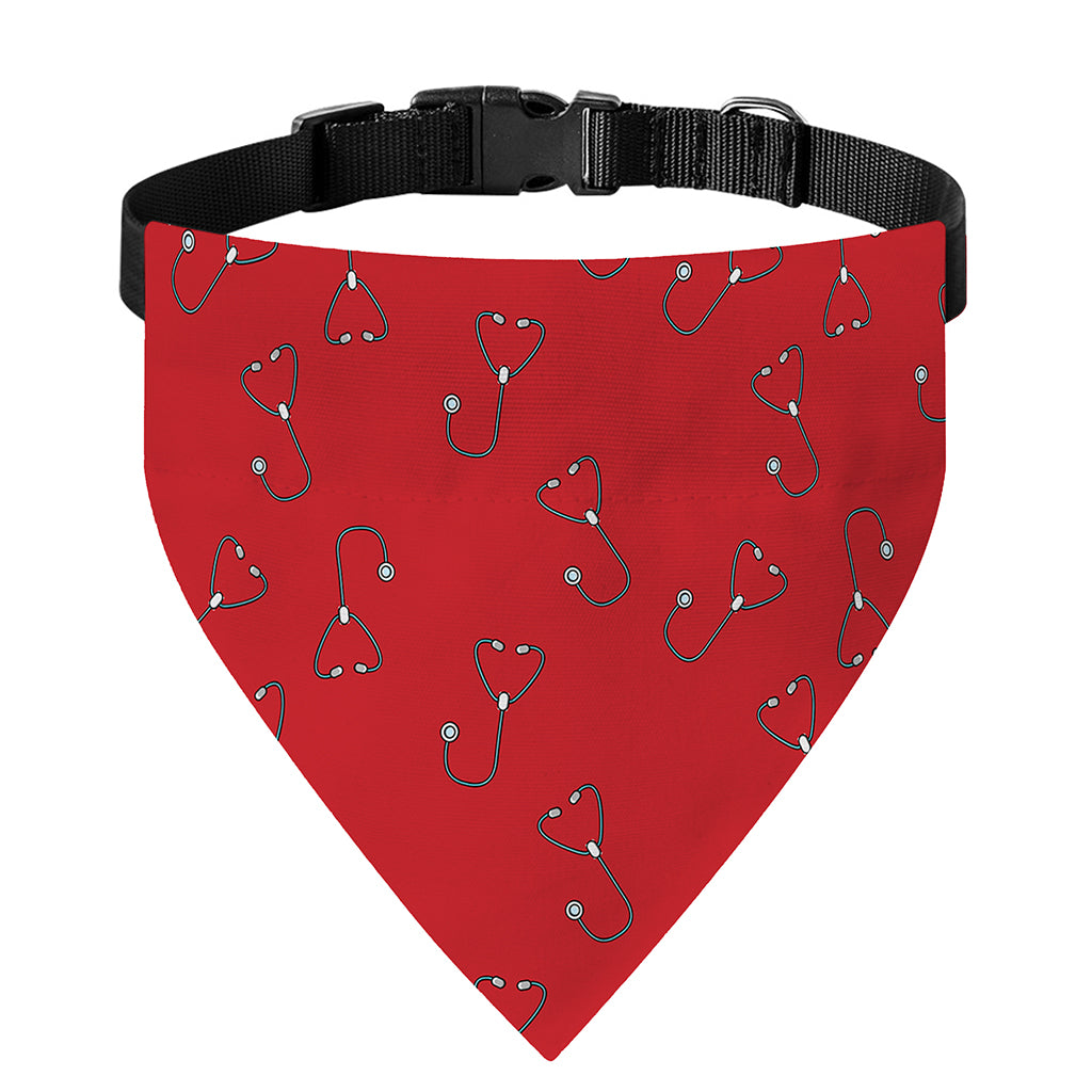 Red Stethoscope Pattern Print Over The Collar Dog Bandana