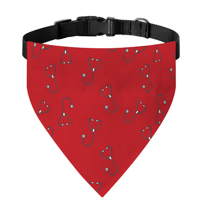 Red Stethoscope Pattern Print Over The Collar Dog Bandana