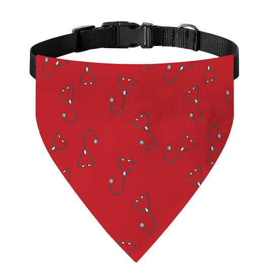 Red Stethoscope Pattern Print Over The Collar Dog Bandana