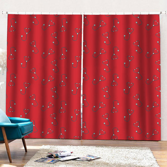 Red Stethoscope Pattern Print Pencil Pleat Curtains