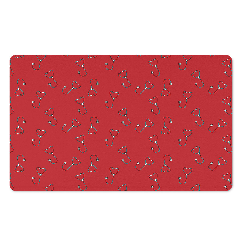 Red Stethoscope Pattern Print Polyester Doormat