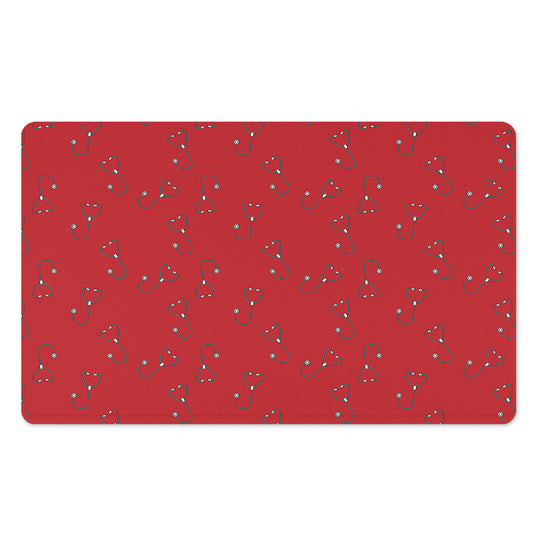 Red Stethoscope Pattern Print Polyester Doormat