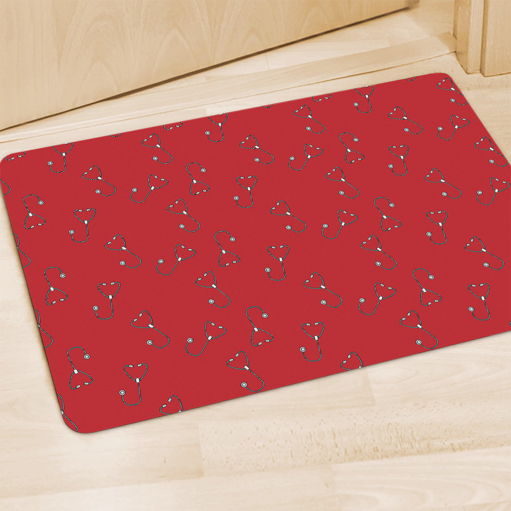 Red Stethoscope Pattern Print Polyester Doormat