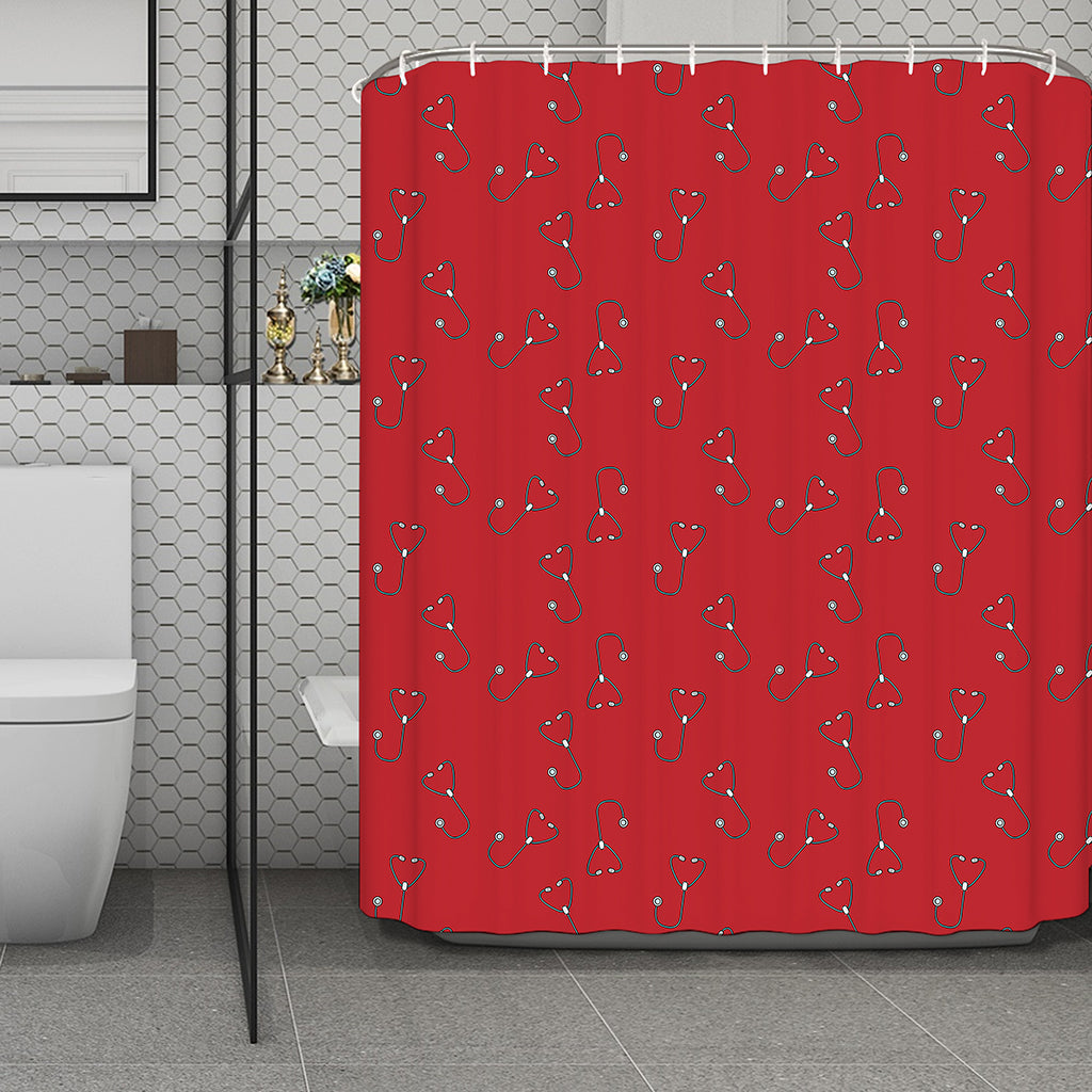 Red Stethoscope Pattern Print Polyester Shower Curtain