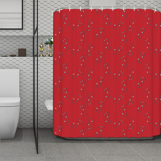 Red Stethoscope Pattern Print Polyester Shower Curtain