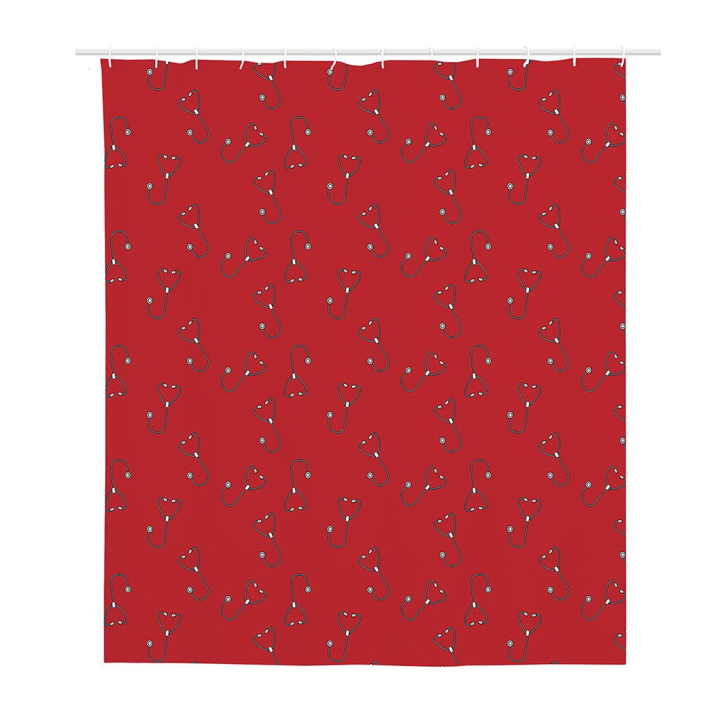 Red Stethoscope Pattern Print Polyester Shower Curtain