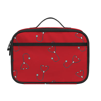 Red Stethoscope Pattern Print Portable Lunch Bag