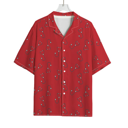 Red Stethoscope Pattern Print Rayon Hawaiian Shirt