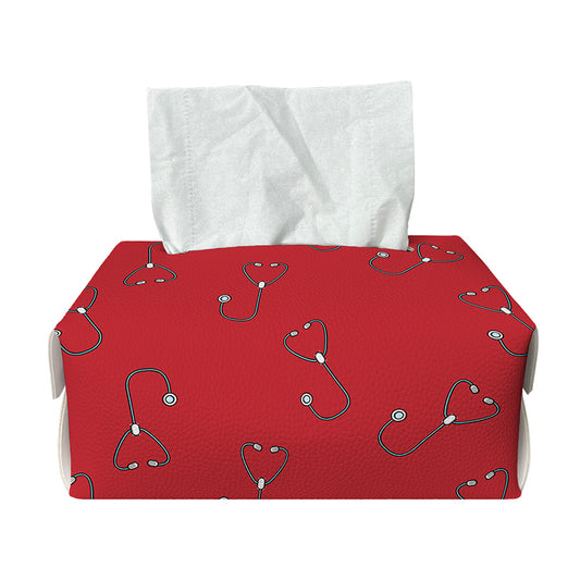 Red Stethoscope Pattern Print Rectangle Tissue Box Cover