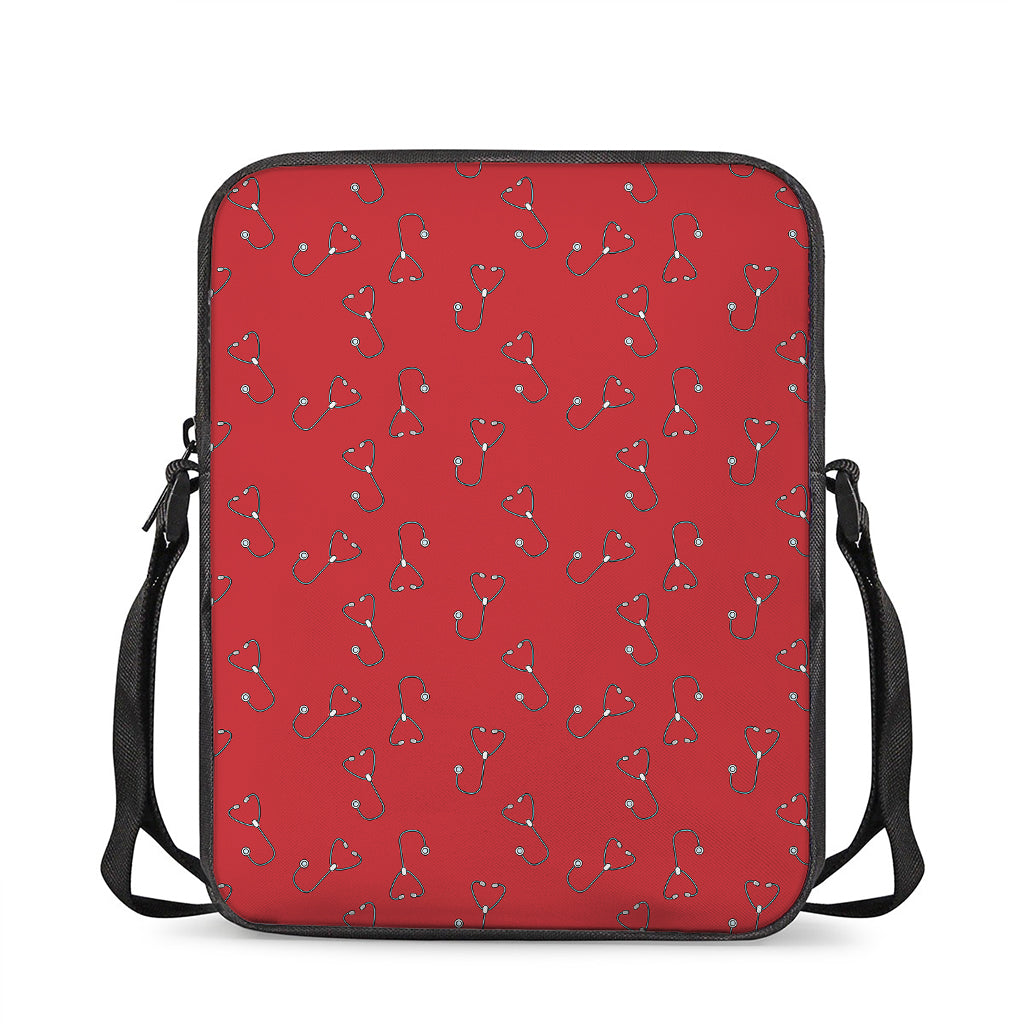 Red Stethoscope Pattern Print Rectangular Crossbody Bag